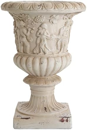 Christopher Knight Home Clara 27'' MGO Outdoor Planter, Mid-Century Modern Garden Urn, Floral Statue Design, Large Garden Pot, Flower Urn with Drainage Hole for Backyard Home, Antique White - Image 7