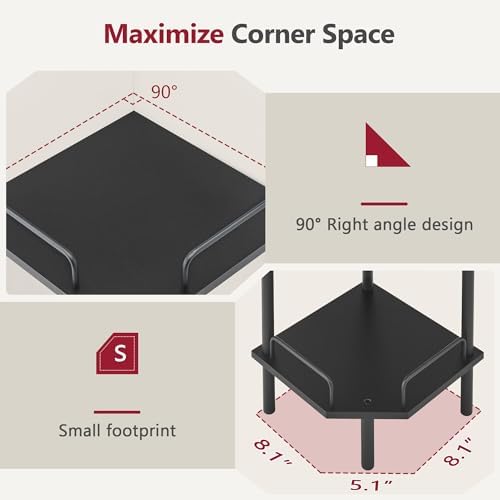 Tajsoon 5 Tier Corner Shelf Stand, Standing Corner Shelf Unit, Black - Image 2