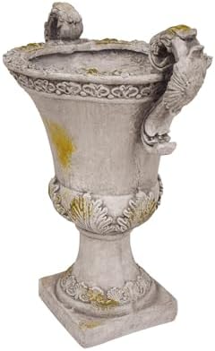 Merax 19.25'' Tall Elegant Roman Style Lightweight Concrete Planter with Botanical Accents, Square Indoor Outdoor Flower Pot with Drainage Hole & Stopper, Grey - Image 5