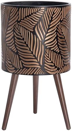 D'vine Dev 14 Inch Planter Pot with Wood Stand, Bronze/Grey, 88-L-D-6 by DvineDevPlanterPotsandStand