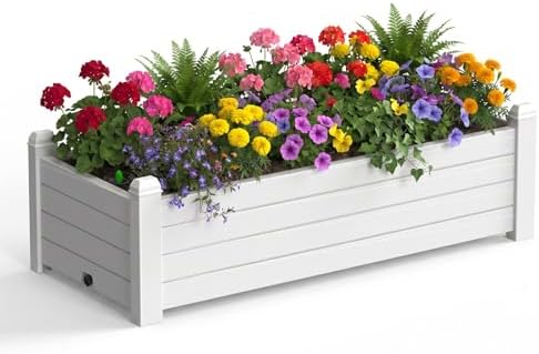 Vixzen All Weather Raised Garden Bed Resin Planter Box, Tool-Free Assembly with Brake Casters, Drainage System & Storage Rack for Indoor Outdoor Plants (Grey) by Vixzen
