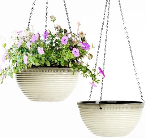 10Inch Hanging Planters Outdoor Indoor, Glazed Hanging Basket with Drainage by Vanslogreen