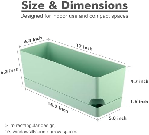 Party Zealot Window Boxes Planters, 5 Pack Self Watering Pots for Indoor Plants 17 Inch Rectangular Planter Rectangle Flower Pots Long Plant Pot Large Window Sill Herb Planter Box, Green - Image 5