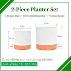 GreenShip Planter Set of 2 (10.3'' & 8.3'') – Dual-Use Self-Watering or Traditional Indoor Cylinder Flower Pots with Saucers & Side Drainage – Durable Lightweight Clay & Resin Blend (W/T) - Image 2
