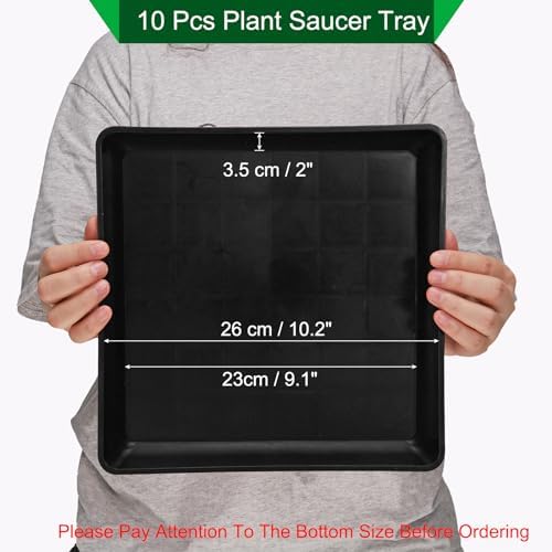 PATIKIL Plant Saucer Tray, 10 Pack 10 Inch Plastic Square Plant Saucer Flower Planter Drip Tray for Indoors Outdoors Patio Balcony, Black - Image 2