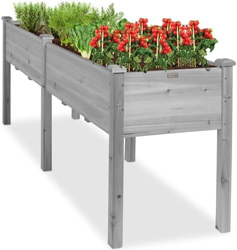 Best Choice Products 72x24x30in Raised Garden Bed, Elevated Wood Planter Box Stand for Backyard, Patio, Balcony w/Divider Panel, 6 Legs, 300lb Capacity - Gray by BestChoiceProducts