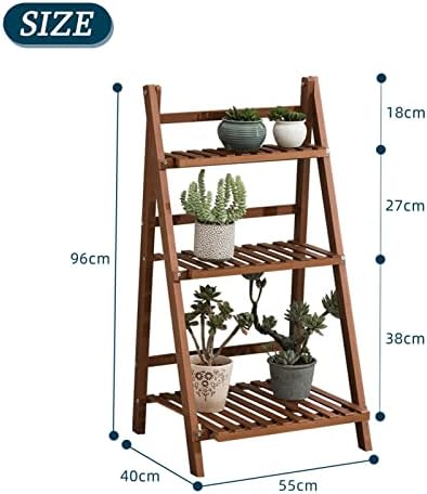 3-Tier Foldable Plant Stand,Bamboo Ladder Flower Pots Holder with Rear Bar,Plant Storage Display Shelf Rack for Indoor & Outdoor Garden Balcony Living Room (Color : A) - Image 2