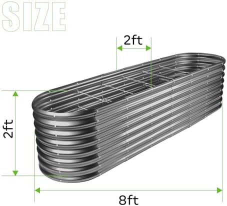 Land Guard 8×2×2ft Galvanized Raised Garden Bed Kit, Raised Garden Boxes Outdoor, Oval Metal Raised Garden Beds for Vegetables, Modern Grey - Image 2