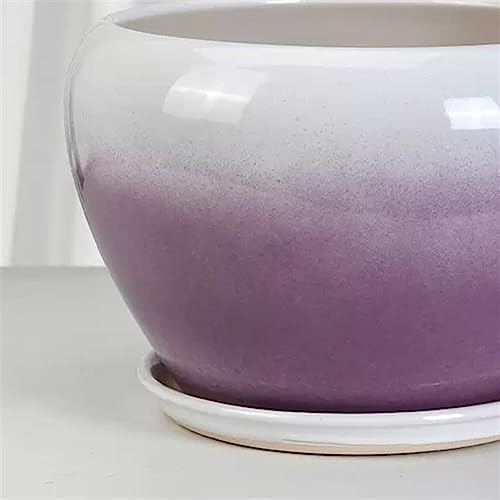 Plant Pot Plant Pots Large Gradient Color Flower Pots Ceramic with Tray Planters Round Cute Succulent Plants Green Plant Cultivation Flower Pots(Green,Small) (Green M) - Image 4