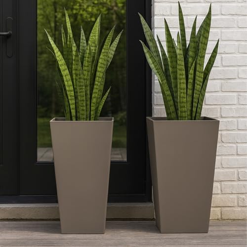 Bloem Finley 20" Tall Recycled Plastic Tapered Planter, Peppercorn, 2-Pack - Image 2