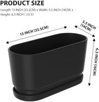 13" Rectangular Ceramic Planter with Drainage and Saucer, Black - Image 2