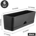 6 Pack Rectangle Planter 16x4.4 Inch Window Boxes Planters Rectangular Window Sill Planters Indoor Self Watering Plant Pots with Drainage Holes and Saucers Succulent Herb Flower Pots, Black - Image 3