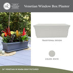 The HC Companies Venetian Window Planter Box w/Drain Plug - Long Planter Box for Windowsills, Balconies & More - Plastic Large Rectangular Outdoor Planters for Herbs & Flowers (24" White, Pack of 1) - Image 2