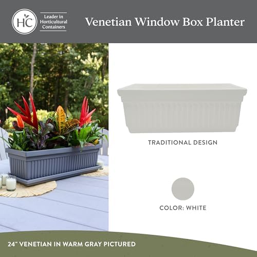 The HC Companies Venetian Window Planter Box w/Drain Plug - Long Planter Box for Windowsills, Balconies & More - Plastic Large Rectangular Outdoor Planters for Herbs & Flowers (24" White, Pack of 1) - Image 2