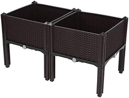 2 Pcs Plastic Elevated Garden Planters Box,Indoor/Outdoor Flower Pot,Large Planting Planter Boxes,Vertical Flower Pot Stand,with Drainage Plug,for Patio Porch Lawn Yard (Brown) - Image 4