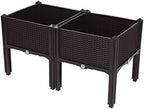 2 Pcs Plastic Elevated Garden Planters Box,Indoor/Outdoor Flower Pot,Large Planting Planter Boxes,Vertical Flower Pot Stand,with Drainage Plug,for Patio Porch Lawn Yard (Brown) - Image 4
