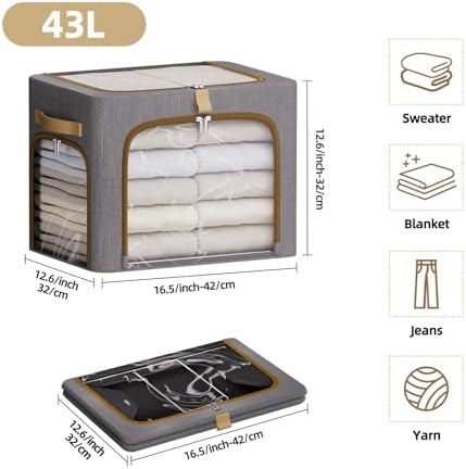 Storage Bins with Metal Frame, 3-Clear Windows Openings, 43L, Dark Grey - Image 7