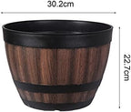 2Pcs Eco-Friendly Faux Whiskey Barrel Planter - 12in Durable Plastic Flower Pot for Indoor & Outdoor Decor - Lightweight and Portable with Tray(Size 2) - Image 2