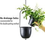 Metal Hanging Planters Set of 2 with 6 Inch Oval Pots - Stackable and Connectable Plant Hangers - Black Modular Wall and Ceiling Mount Holders for Indoor and Houseplants - Image 6