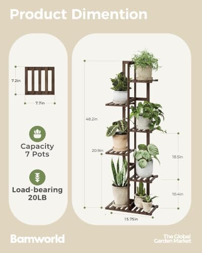 Bamworld Bamboo Plant Stand Indoor 6 Tiered Plant Shelf, Walnut 48 Inch - Image 2