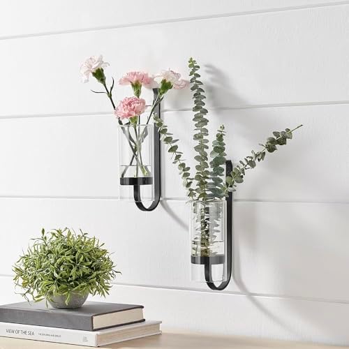 2 Piece Iron Glass Vase, Bottle Flower Vase, Hanging Metal Plant Stand, Metal Iron, Creative Wall Hanging - Image 2