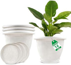 Plastic Flower Pots Planters For Indoor Plants, 4 Pack 14 Inch White Plant Pots With Drainage Hole & Tray, Modern Decorative Large Plant Pot With Saucer For Indoor Outdoor Plants Garden House Planter by Fodetyff
