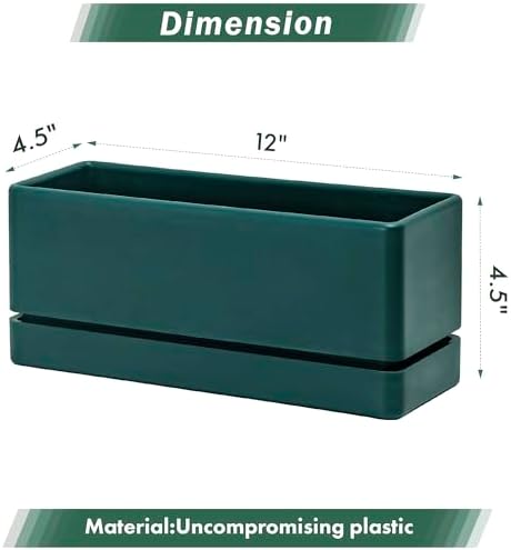 D'vine Dev 2-Pack Rectangular Planters, 12 x 4.5 in, Green, 76-X-C-2 - Image 2