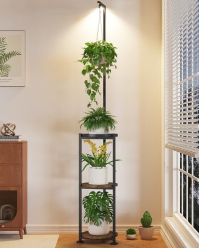 LASZOLA Hanging Plant Stand Shelf Indoor Tall with Light, 3 Tier Black by LASZOLA