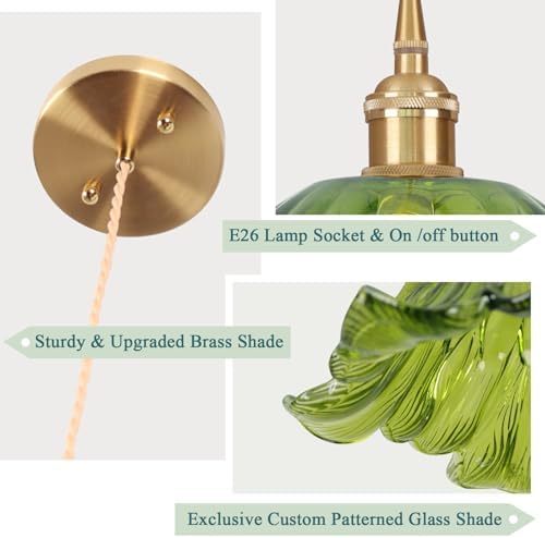 Battery Operated Pendant Light,Green Chandelier 2500mAh RGB Light Bulb 11in Vintage Light Fixtures with Remote Control Wireless Adjustable Rechargeable Chandelier for Kitchen Island Hallway 1Light - Image 5