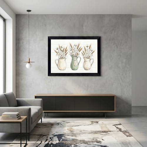 Framed Canvas Wall Art Vintage Watercolor Pitchers Cotton and Wheat Sage Green Gather Script Canvas Print Poster Black Frame Wall Decor for Farmhouse Dining Room Kitchen, Rustic Decor - Inch 16x20 - Image 4