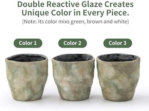4+6 Inch Ceramic Planter Set of 2 with Drainage Hole,Saucer for Plants, Indoor-Outdoor Large Round Succulent Orchid Flower Pot- Cement Paint, Inner-pots not Larger Than 5 Inch Light Green - Image 2