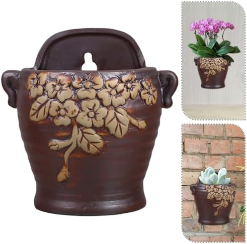 HANABASS Wall Mounted Ceramic Planter Hanging Flower Pot for Indoor Outdoor Use, Vintage Small Wall Hanging Plant Holder, Green Ceramic Flowerpot for Balcony Yard Decor - Image 4