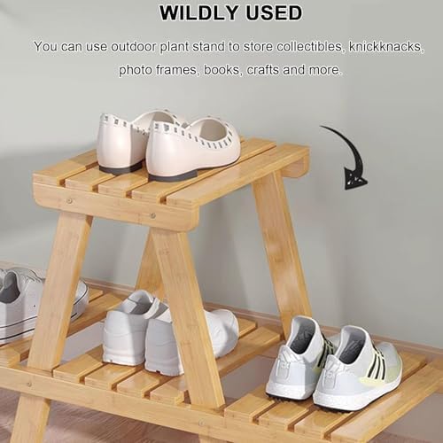 Plant Stand Bamboo for Indoor Outdoor 3 Tier Plant Shelf Flower Pot Holder Ladder Rack for Windowsill Garden Balcony Living Room Patio,Walnut - Image 4