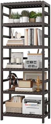 FOTOSOK 6-Tier Bamboo Shelf with Adjustable Shelves, Bamboo Kitchen Cabinet by FOTOSOK