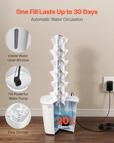 VEVOR Hydroponic Tower, 30 Pods 6 Tiers Hydroponics Growing System Kit with App Control, Vertical Home Garden with 20L Water Tank & Pump, Planter Germination Kit for Indoor Herbs, Fruits, Vegetables - Image 3