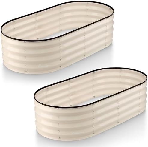 Plant & Plot Galvanized Raised Garden Beds Outdoor // 4×2×1 ft (2-Pack) Planter Raised Beds for Gardening, Vegetables, Flowers // Large Metal Garden Box (White) // Patented Tool-Free Design by PlantPlot