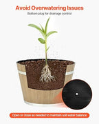 VEVOR Plant Pots, 4 Pack 11.81 inch Whiskey Barrel Planters with Drainage Holes, Large Outside Plastic Decoration Flower Pot Imitation Wine Barrel Design for Indoor Outdoor Garden Home Plants, Brown - Image 5
