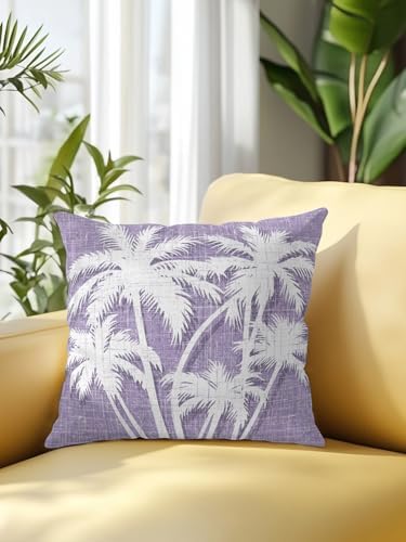 Coastal Palm Tree 18x18 Waterproof Outdoor Throw Pillow with Insert, Tropical Plants Botanical Vintage Purple Patio Decorative Cushion for Outdoor Sofa Furniture, Porch Balcony Garden Pillow, 1 Pack - Image 2