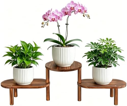 3 Tier Wooden Plant Stand Indoor, Adjustable Corner Flower Stand by Jotboom