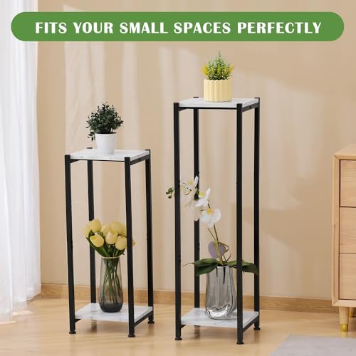 Dipion 31 Inch Tall Plant Stand Indoor,2 Tier Pedestal Stand,Marble White - Image 6
