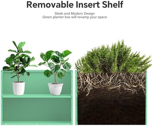 Metal Planter Box with Removable Insert Shelf 32x12x24Inch, Green - Image 5