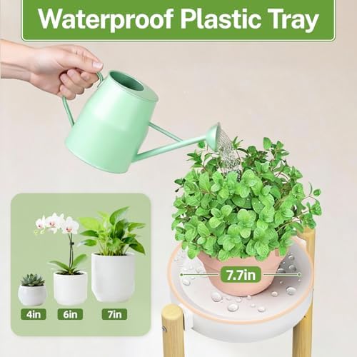 iDavosic.ly 4 Tier Bamboo Plant Stand Indoor Outdoor, Plastic Tray, White - Image 2