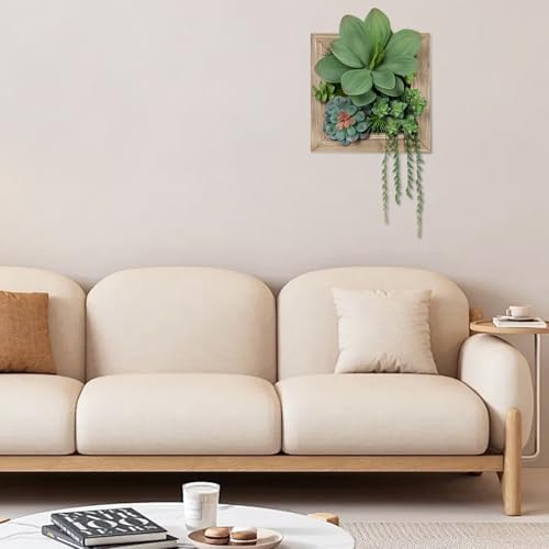 GnFlus Artificial Succulent Wall Decor - Fake Hanging Succulents with Wood Plant Box, 3D Wooden Wall Decor Faux Hanging Plants Indoor Arrangement - Image 4