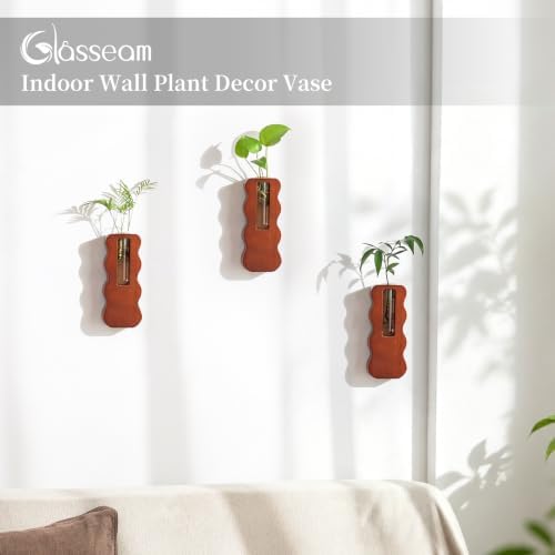 Glasseam Wall Hanging Propagation Station, Set of 3 Wood Glass Tube Planter - Image 6