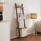 63" Bamboo Blanket Ladder with Shelf, Fabric Storage Basket and 5 Hooks by Viroformo
