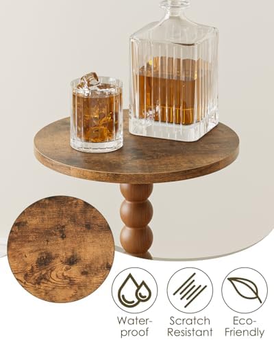 Masupu Round Side Table, Small End Table for Small Spaces, Pedestal Drink Table with Solid Wood Leg for Living Room, Bedroom, Corners(Rustic Brown) - Image 6