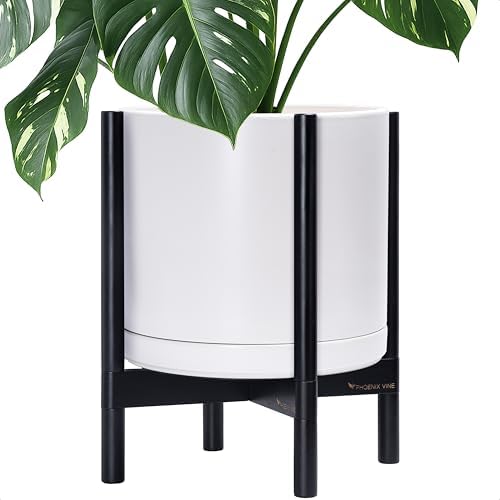 D'vine Dev Ceramic Pot with Ebony Wood Stand, White, 14 in, 55-B-S-1 by DvineDevPlanterPotsandStand