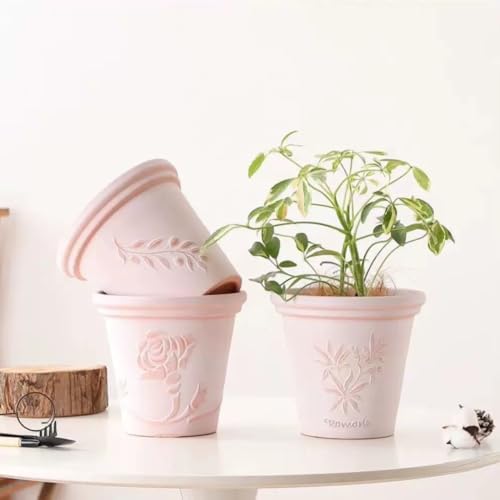 Vintage Boho White Terracotta Flower Pots, Breathable Clay Planters, Roman Decorative Pots for Indoor & Outdoor, Garden Planters for Patio, Balcony Home Décor (Vine, 20 * 18cm) - Image 3