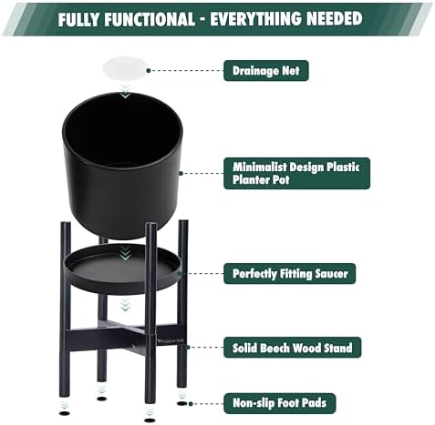 D'vine Dev Plastic Pot with Ebony Wood Stand, Black, 16 in, 55-C-Z-2 - Image 5