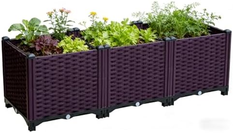 3 Grid Integrated Raised Garden Bed, Elevated Plastic Planter Box with Drainage Holes, Easy Assembly Outdoor Gardening Container for Vegetables Herbs Flowers, Ideal for Patio Balcony Backyard by Unknown